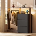 thumbnail image 3 of Laintene Dresser for Bedroom with Hanging Closet, 3 Drawers Dresser with LED Lights & Charging Station, 3-in-1 Wooden Storage Chest of Drawers for Bedroom, Black & Brown, 3 of 10