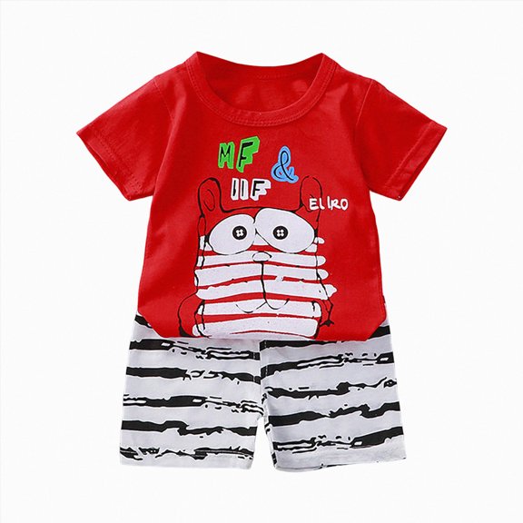 CAICJ98 Boys Toddler Baby Summer Clothes 3 6 12 18 Months 2T 3T 4T 5T Girls Outfits Dinosaur Cotton Short Sleeve Tshirts Tops Shorts Set Toddler Pjs (Red,3-6 Months)