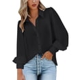 thumbnail image 2 of HLKJKLS Winter Clothing For Women Printed Long Sleeve Shirt Lapel Buttons Loose Casual Work Polyester Spandex Black S-3Xl, 2 of 5