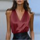 thumbnail image 2 of Correa de Espagueti para Mujer Tops de Satén Camisola Profundo Cuello en V Correas Delicadas Capa Vestir de Noche Verano Casual, 2 of 5