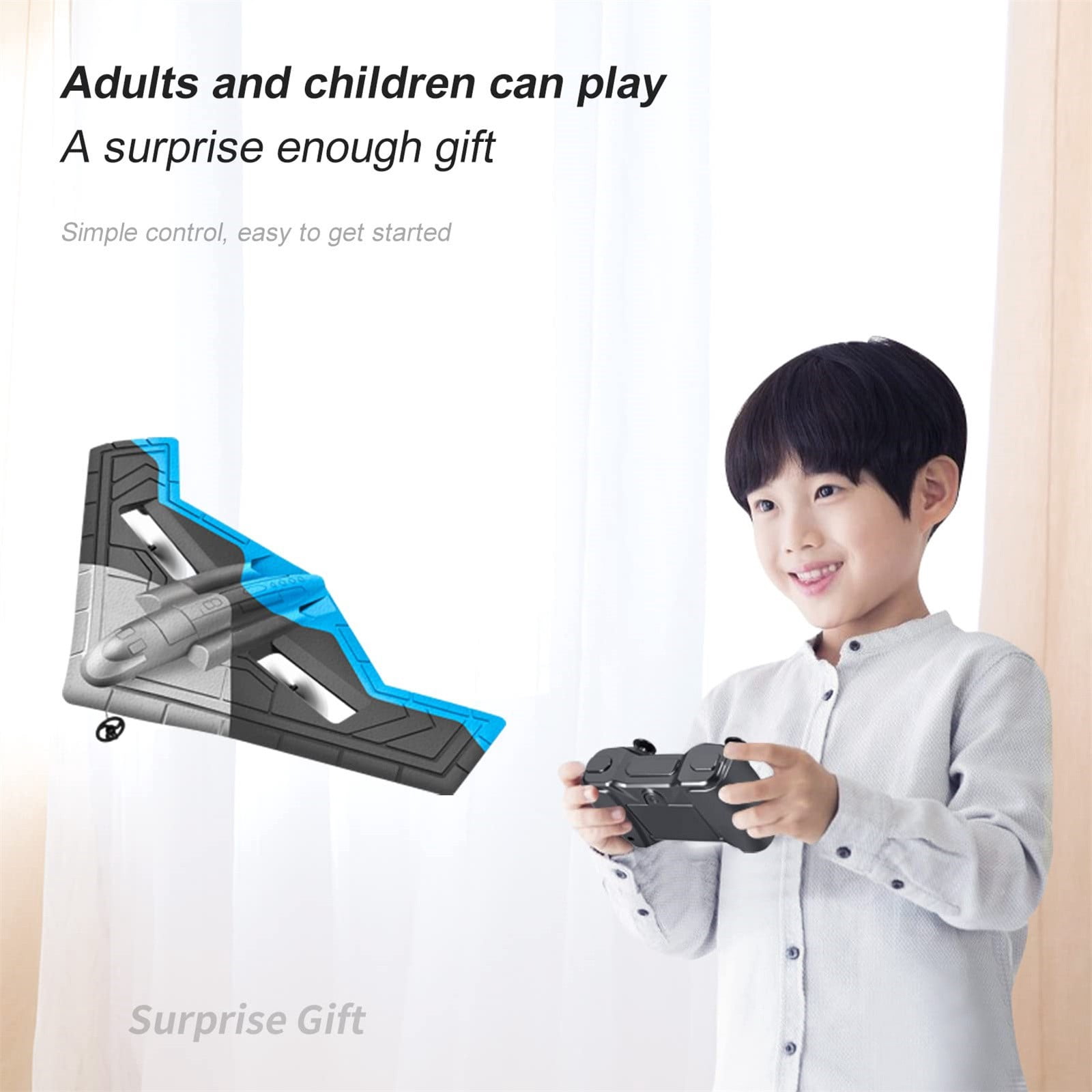 Remote Control Foam Glider Plane, RC Aircraft Toy with LED Light Stabilization, Anti-Fall Drone for Outdoor Flying - Blue (Battery Not Included)