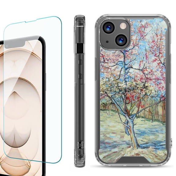 Shockproof Bumper Phone Case for iPhone 13, with Tempered Glass Screen Protector, by OneToughShield ® - Blossom Tree