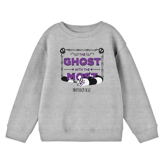 Beetlejuice The Ghost With The Most Frame Youth Boys Athletic Heather Gray Long Sleeve Sweatshirt-Medium