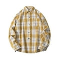 thumbnail image 3 of UVEASISHA Fashion Plaid Shirt Men Big and Tall Casual Button Down Shirts Long Sleeve Lightweight Shacket Regular Fit Work Shirt Fall Clothes Yellow XL, 3 of 5