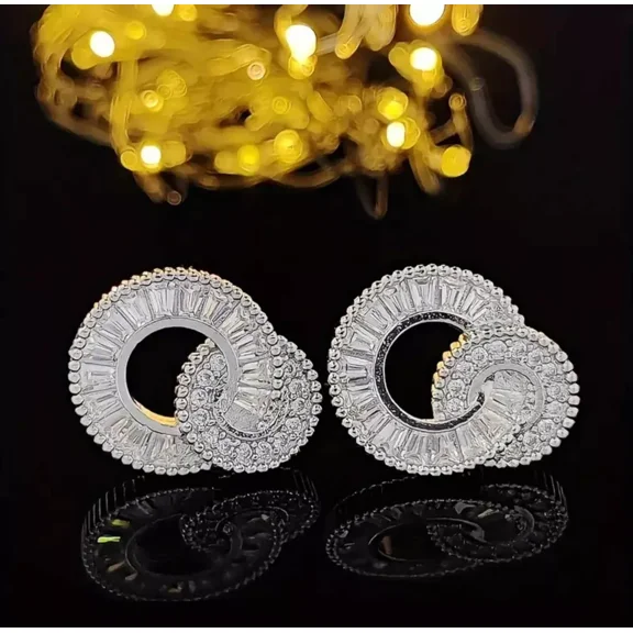 Elegant 18K White Gold-Plated Cubic Zirconia Baguette Women Earrings