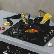 Thyme & Table 12-Piece Non-Stick Signature Ribbed Cookware Set, Non-Toxic Pots and Pans Set - Black & Gold