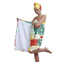 Colevkie 2 Pcs Bath Wrap Set Bath Towel & Shower Cap for Women Absorbent Shower Skirt Hair Drying Cap Soft Adjustable Printed Grid Pattern