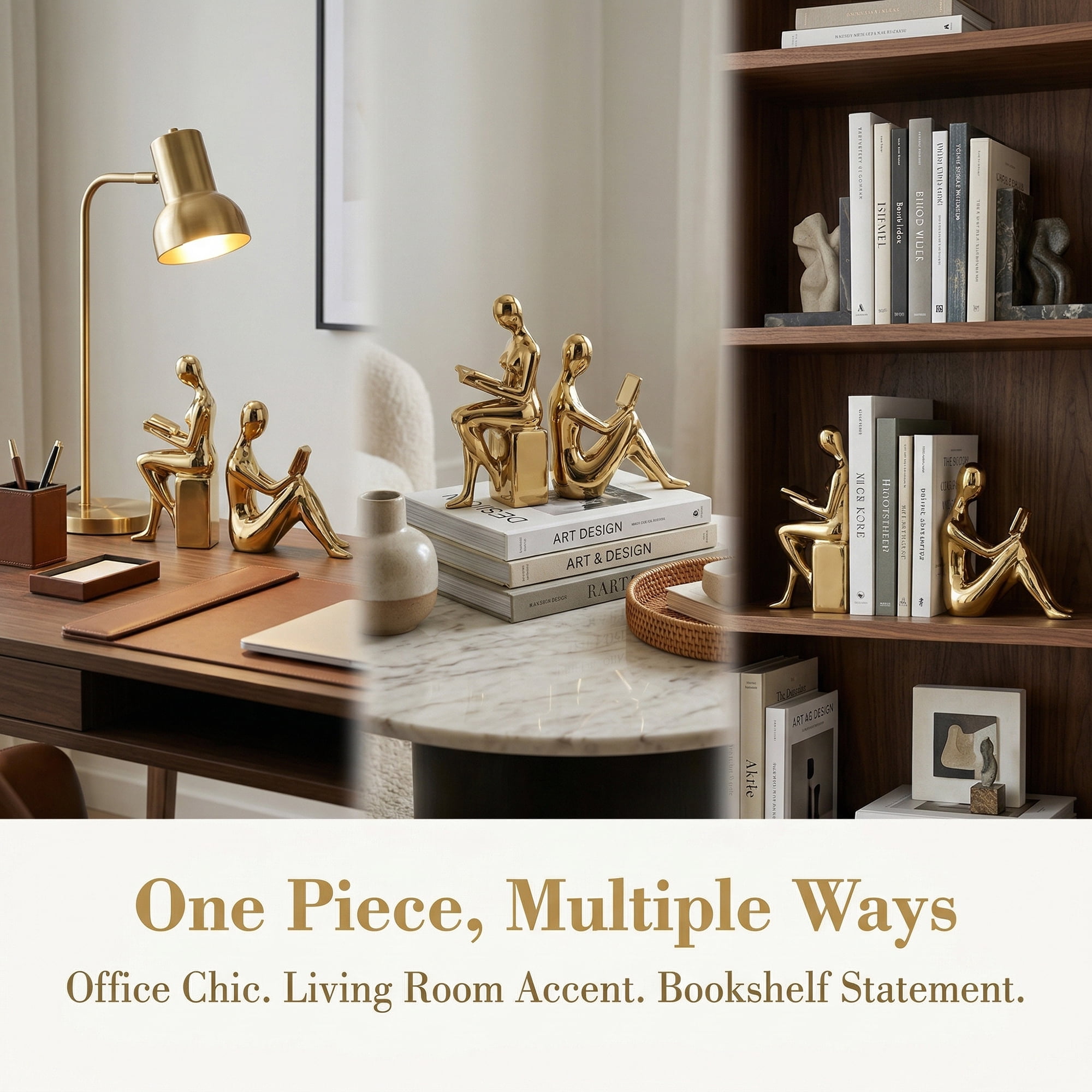 Unique Bargains Expandable Metal Bookends with Compartments Home 2 Pcs Gold