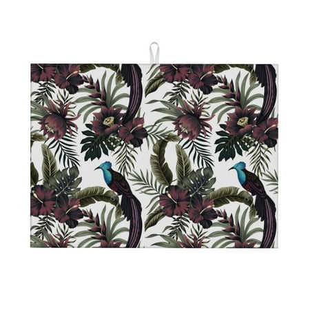 

Large Dish Drying Mats for Kitchen Counter - Brown Cute Bird of Paradise 18x24In Anti-Slip Absorbent Microfiber Drying Mat for Kitchen Counter Mat Dish Rack Mat with Hanging Loop
