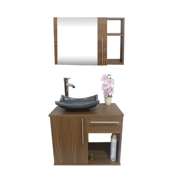 Combo de Gabinete para Baño con Puerta Y Cajón con Lavabo Y Monomando + Botiquín con Espejo