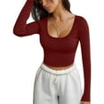 thumbnail image 3 of Long Sleeve Shirts for Women Ribbed Knit Pullover Solid Squre Neck Casual Base Fitted Tees Slim Cute Crop Tops Fall Outfits 2025 Simple and Basic Top for Daily, 3 of 5