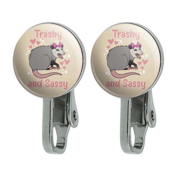 Trashy and Sassy Opossum Funny Novelty Clip-On Stud Earrings