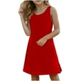 thumbnail image 6 of Girls Dress Size 4-14 Years Scoop Neck Sleeveless A Line Short Sundress with Pockets Summer Tank Top Dress (5 Years, Red), 6 of 7