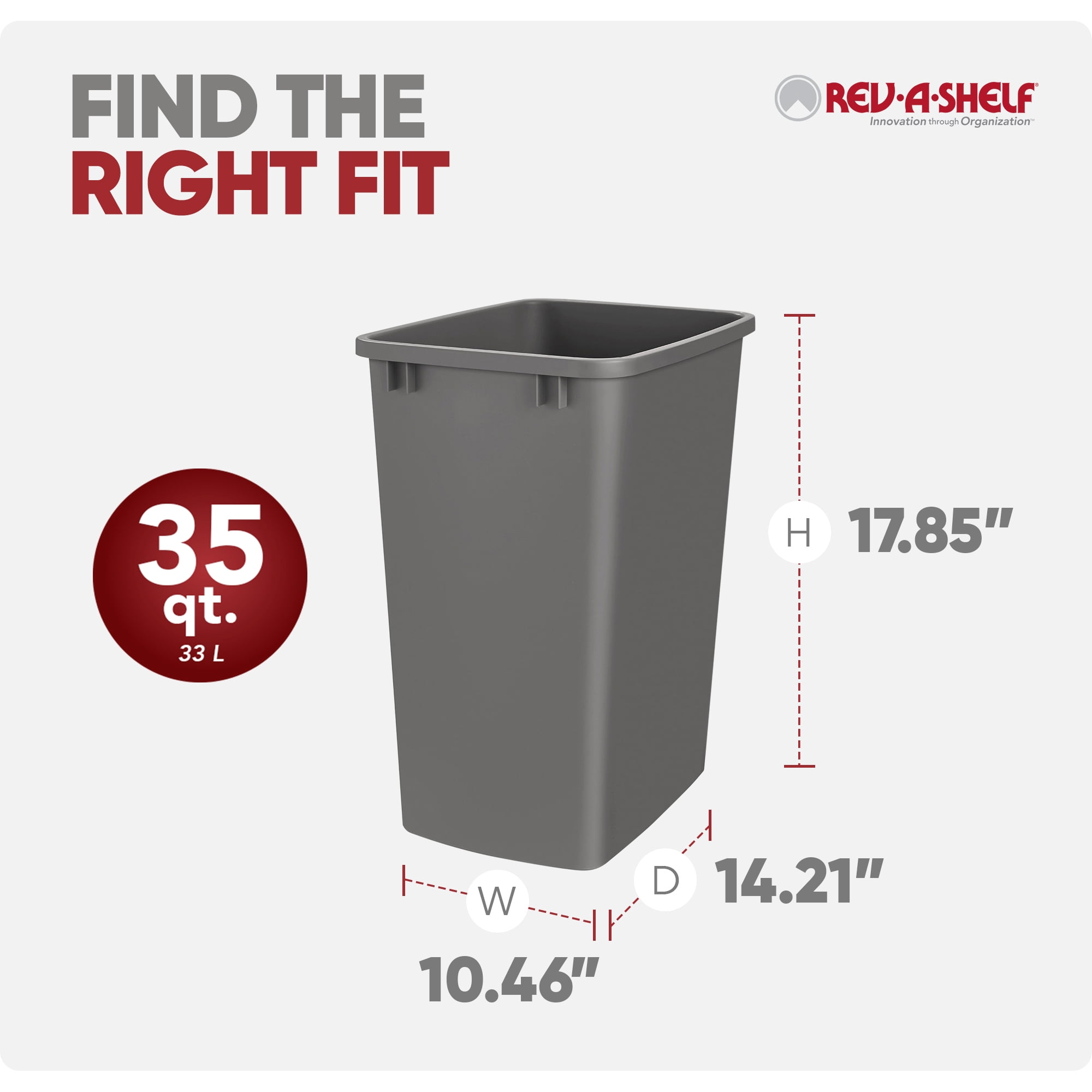 Rev-A-Shelf Polymer Replacement 35 Qt Gray Trash Bin, 2 Pack, RV-35-13-2