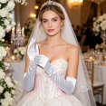 thumbnail image 6 of HuangHuanChen Satin Gloves for Women Solid Color Elegant Formal Long Opera Gloves Wedding Prom Long Opera Party 1920s Satin Tea Party Gloves Stretchy Elbow Length Bridal Gloves White One Size, 6 of 6