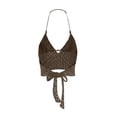 thumbnail image 4 of Wang6 Women’s Y2k Knit Cropped Cami Tops Sleeveless Tie Halter Neck Solid Color Camisole Tops Summer Trendy Crochet Tank Tops 0617liCoffee L, 4 of 5
