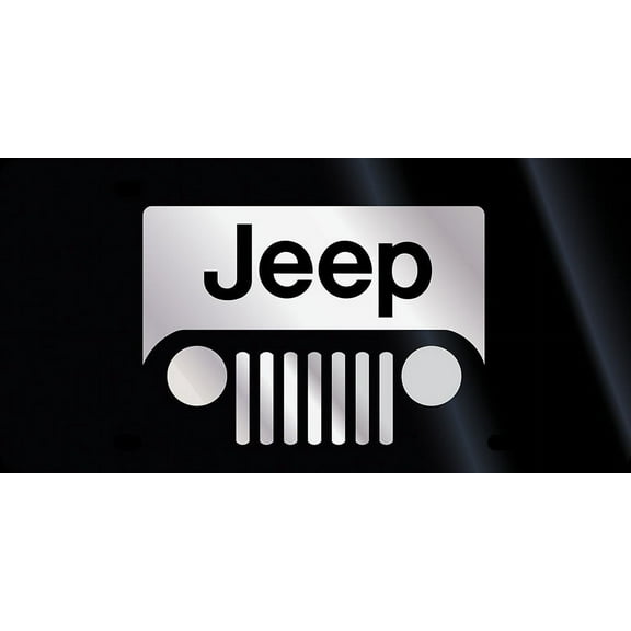 Jeep Grill Logo License Plate (Silver On Black)