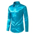 thumbnail image 2 of Mens Casual Satin Silk Button Down Dress Shirt Slim Fit Party Long Sleeve Shirts, 2 of 15