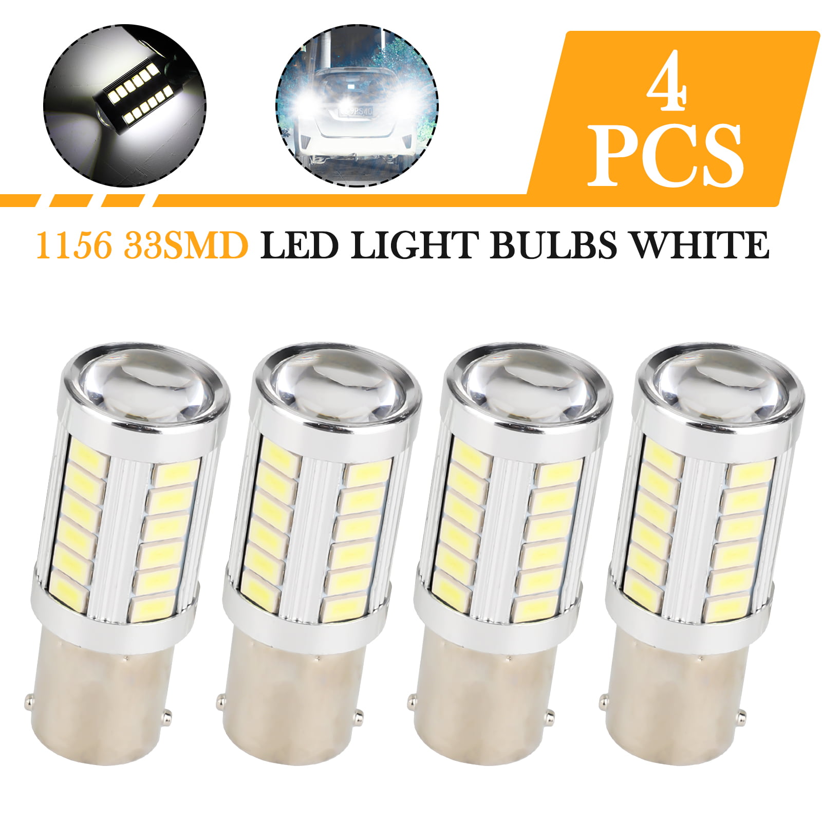 2Pcs 12V 24-LED White Car Bulb H4 H7 1156 1157 Light Brake Turn Tail Revese Lamp