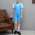 thumbnail image 4 of Summer Savings Clearance 2025! THDHVS Boys Suit,Boys Summer Outfits,Solid Color Casual Performance Suit Formal Dress and Wearing A Bow Tie Sets Short Sleeve Lapel Sets for Kids Sky Blue 3-4 Years, 4 of 4