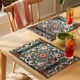thumbnail image 4 of Burnt Orange Green Flower Placemats Set of 12 Boho Ethnic Vintage Place Mats Indoor Wipeable Table Mats Washable Cloth Dining Table Placemats for Kitchen Holiday Party Home Decor 13x19 Inch, 4 of 9