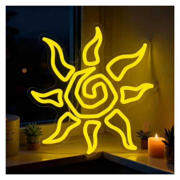 Sun Neon Sign Dimmable Sunburst LED Lights For Boho Wall Decor Meditation Room Game Room Bar Man Cave 33x33cm