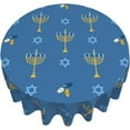 thumbnail image 3 of Hanukkah Tablecloth Round Happy Hanukkah Menorah Candle Table Cloth 60 Inch Washable Polyester Table Cover for Kitchen Party Picnic Dining Decor, 3 of 6