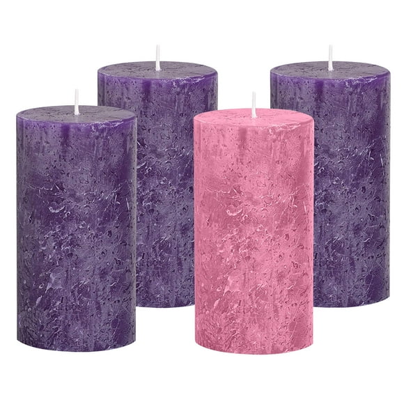 Bougies de l'Avent Set de 4 Style Rustique Pilier Bougies de l'Avent - Fabriqué aux États-Unis - Bougies de l'Avent de Noël pour Anneaux de l'Avent, Couronnes de l'Avent, Anneau et Couronne Bougeoirs - Église & Décoration de la Maison