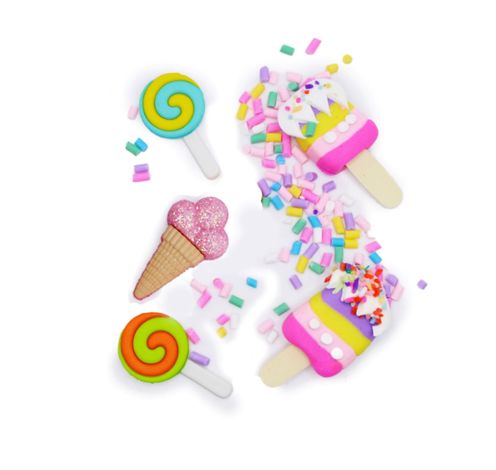 (2 pack) Dress It Up Buttons, Ice Cream and Sprinkles, Sewing Fasteners, Multi-Color, 5 Pieces