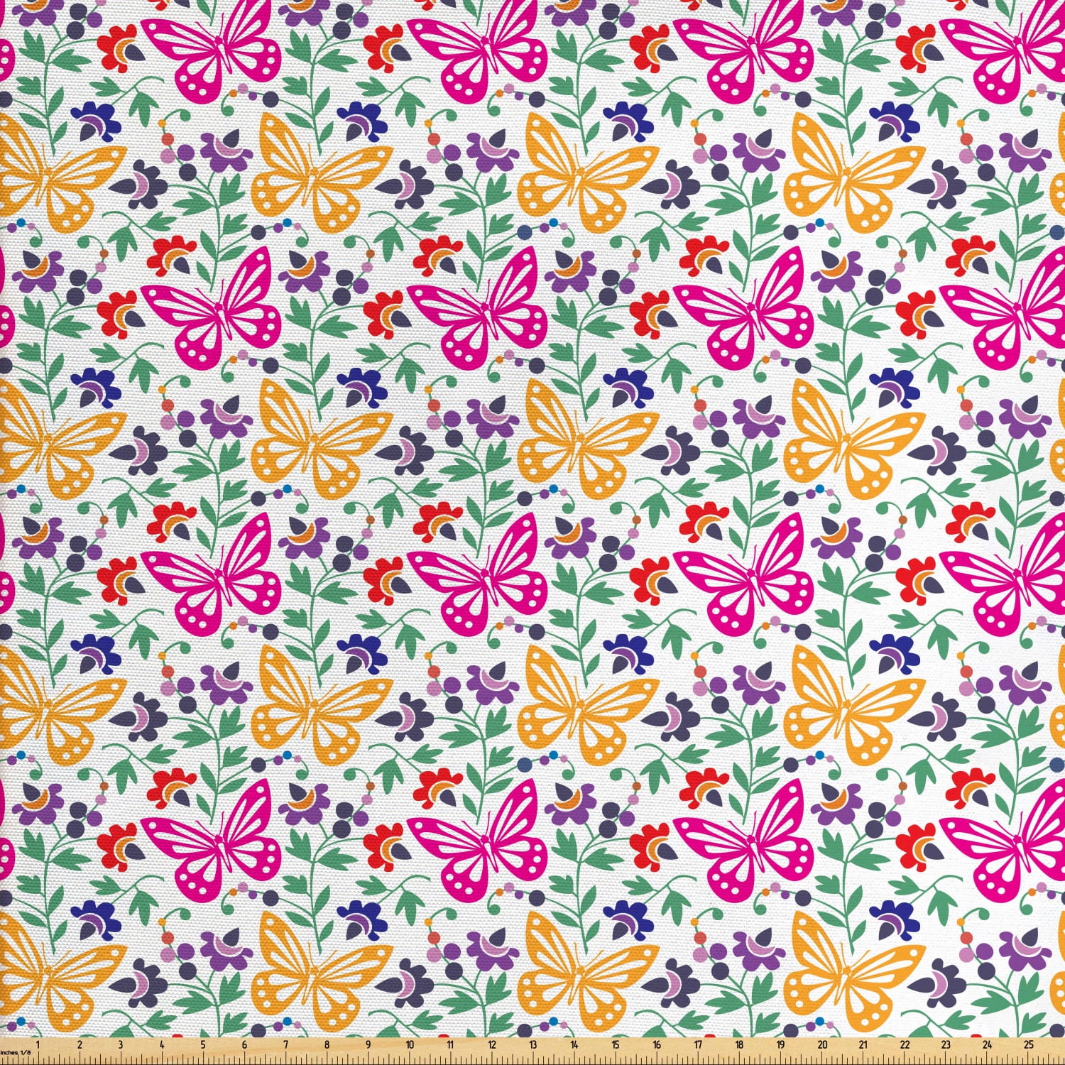 Spring Fabric by the Yard, Flowers Butterflies Plants Vibrant Summer ...