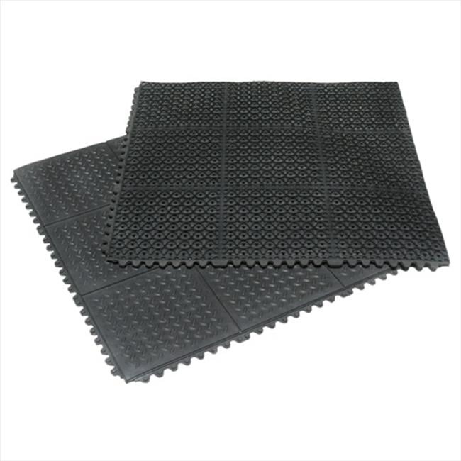 RubberCal Revolution DiamondPlate Interlocking Rubber Tiles Black, 2 Pack, 36 x 36 x 0.63 in
