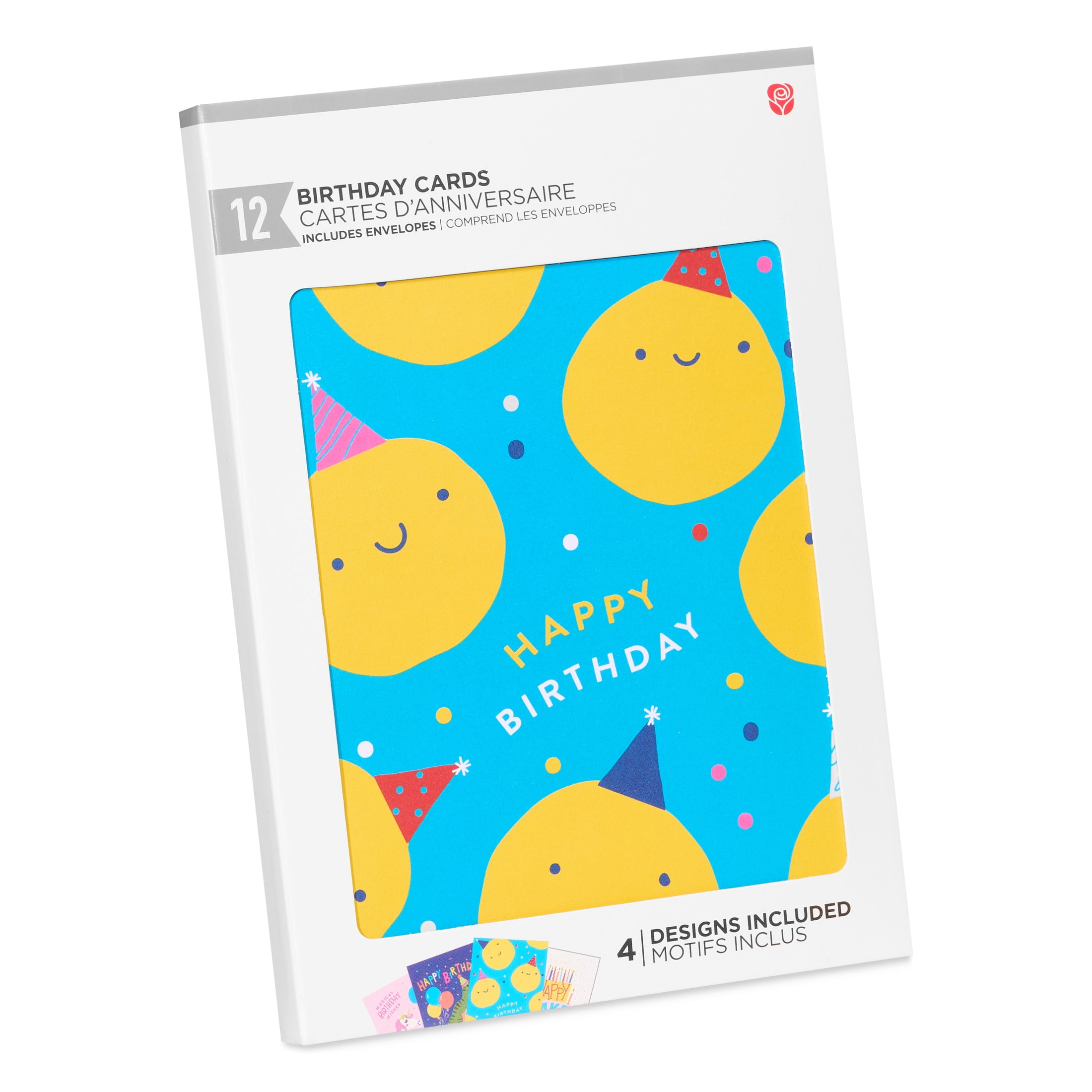 American Greetings Birthday Card Bundle for Kids, Unicorn, Balloons, Cake, Smiles (4-Designs, 12-Count)
