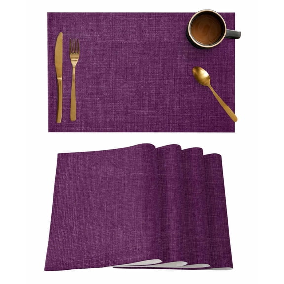 Placemats Set of 4, Purple Burlap Texture Woven Placemat, Linen Place Mats for Kitchen/Dining Tables, Farmhouse Vintage Purple Washable Table Mats for Party