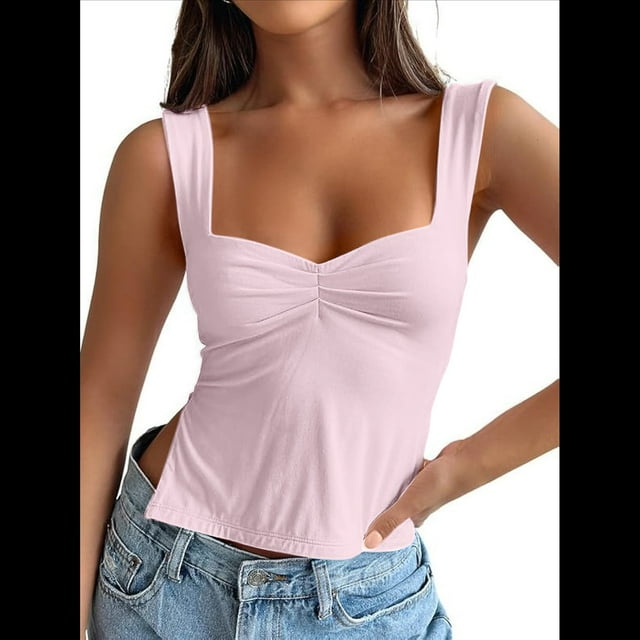 Tops Cortos para Salir de Mujer, Camisetas Sin Espalda, Ropa Básica de Verano Y2K para Adolescentes, Ropa , Rosa L