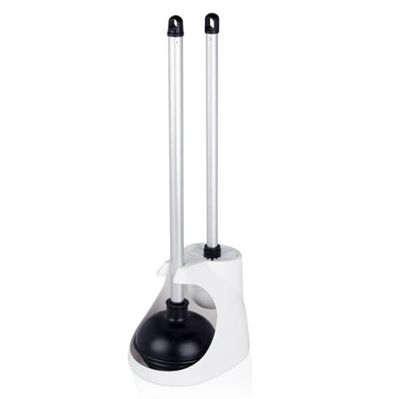Toilet Plunger with Brush and Holder Combo Set, Aluminum Handle Heavy Duty Cleaning