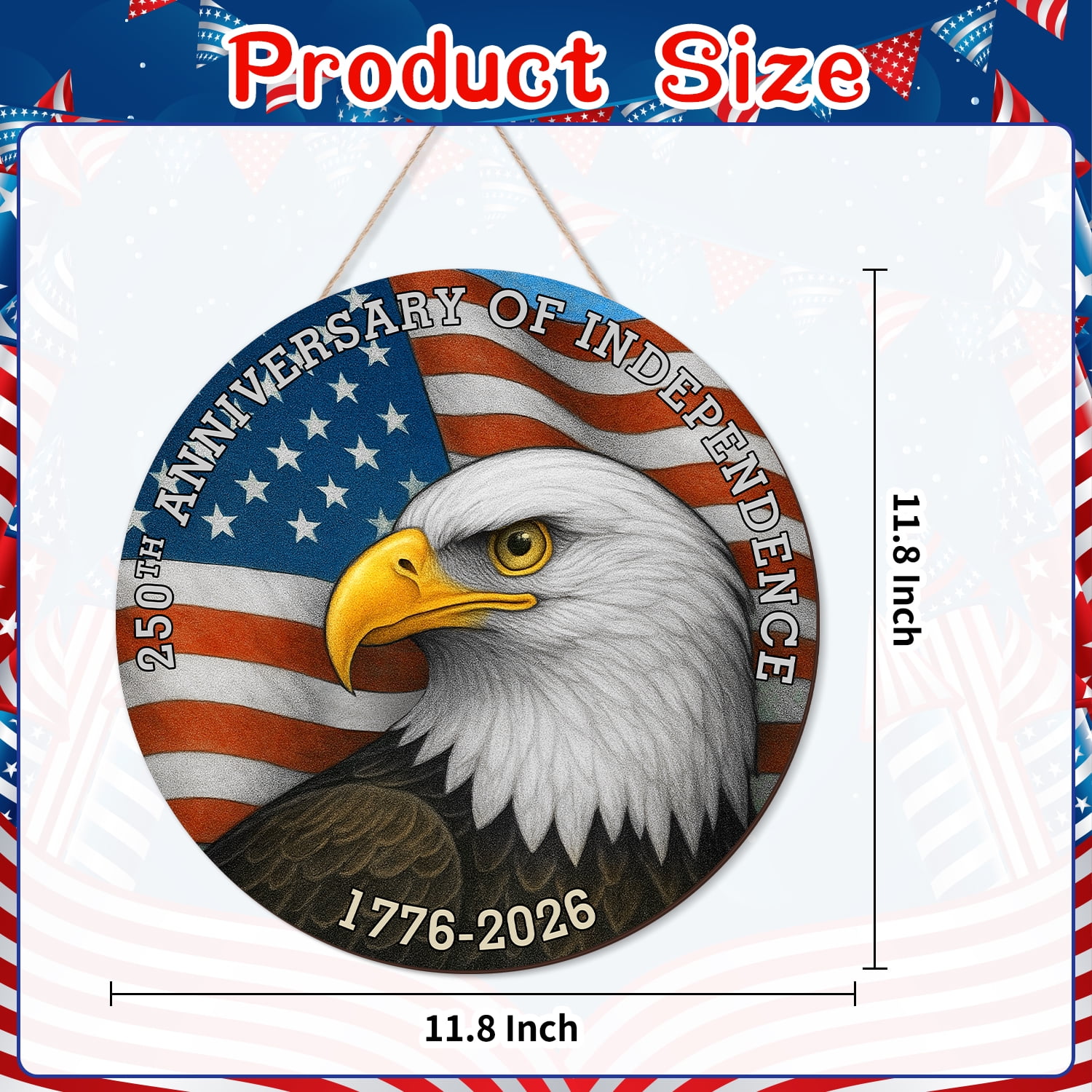USA 250th Anniversary Door Wreath Hanging Door Sign, 250 Years of Independence Eagle 1776 2026 Patriotic Home Decor ,4th of July Decor
