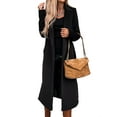 thumbnail image 2 of Women'S Notched Lapel Long Sleeves Slim Mid-Long Wool Blend Outerwear Casual Fall Winter Coats with Belt Black S, 2 of 9