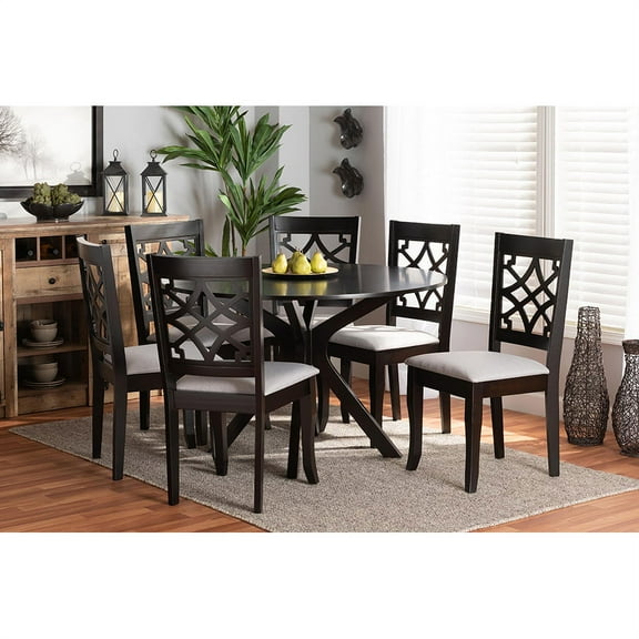 Baxton Studio Elena Modern and Contemporary Grey Fabric Upholstered and Dark Brown Finished Wood 7-Piece Dining Set