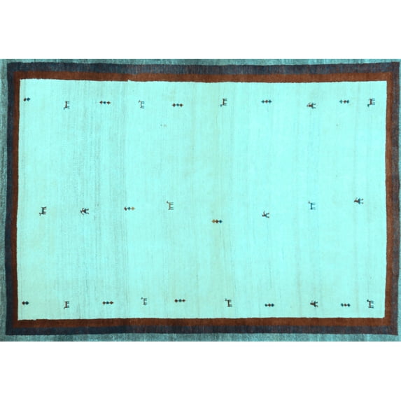 Ahgly Company Indoor Rectangle Solid Light Blue Modern Area Rugs, 7' x 10'
