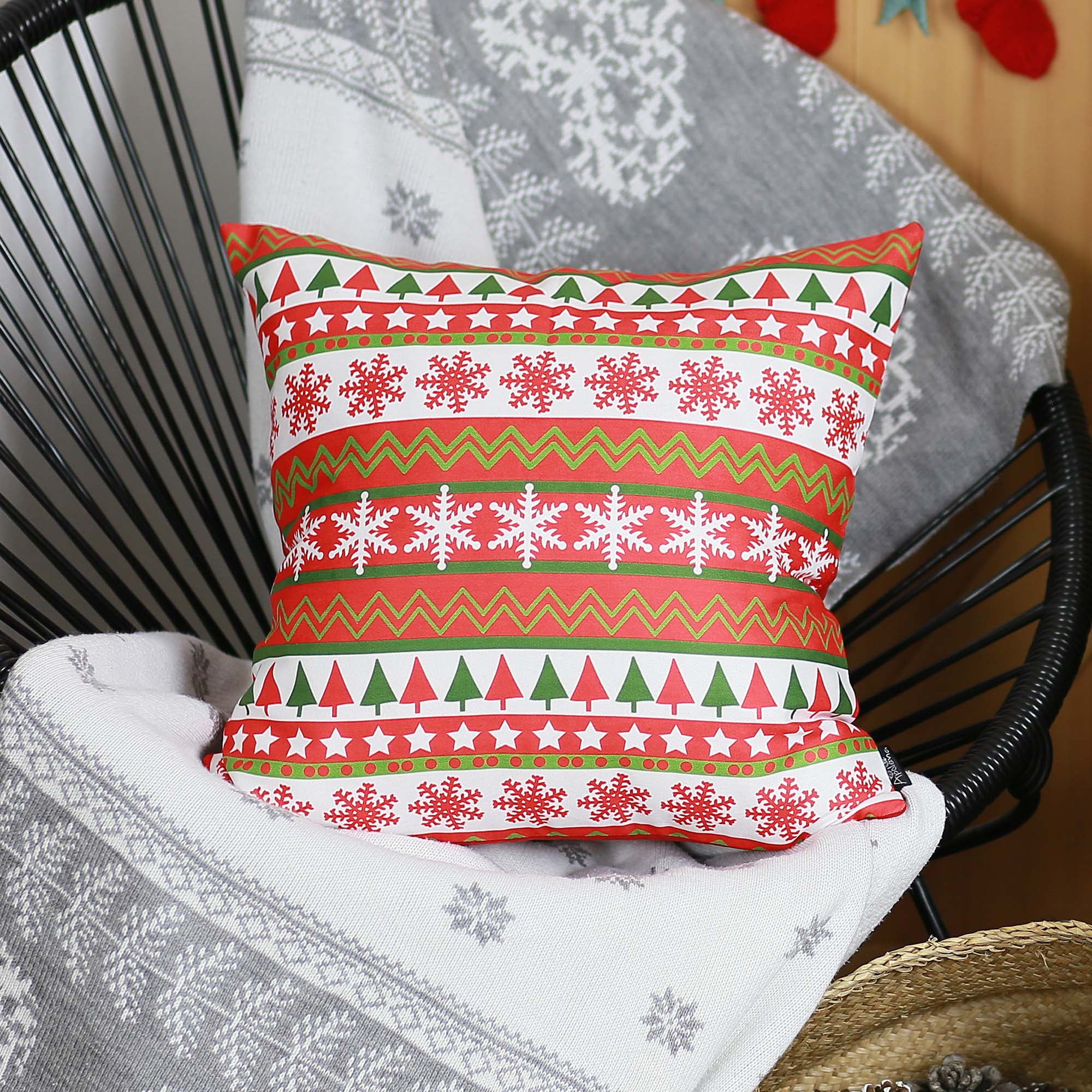 Festive Red and Green Polyester Christmas Throw Pillow