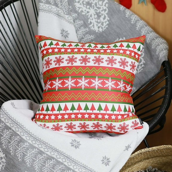 Decorative Christmas Themed Single Throw Pillow Cover 18" x 18" White & Red & Green Square for Couch, Bedding