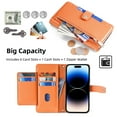 thumbnail image 5 of Zipper Wallet Case for Google Pixel 7, Crossbody Lanyard Shoulder Strap & Wrist Hand Strap Handbag Cover, Premium Leather 6 Card Slots Holder Kickstand Magnetic Flip Folio Case,Orange, 5 of 6