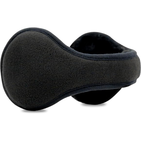Qucyy Winter Men Earmuffs, Big Size Foldable Polar Fleece Ear Warmers Women Adjustable Ear Muffs for Outdoor Activities Black