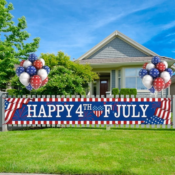 120x20in Happy 4th of July Patriotic Banner for Outdoor Fence Yard