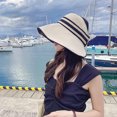 thumbnail image 3 of Women Sun Hat Stripe Contrast Color Sunscreen Bucket Hat, 3 of 7