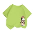 thumbnail image 1 of LUOGENLI T-Shirt pour Filles, Mode Mignonne Imprimée, Décontracté, Col Rond, Manches Courtes, Été, Vert Clair, 6-8 Ans, 1 of 4