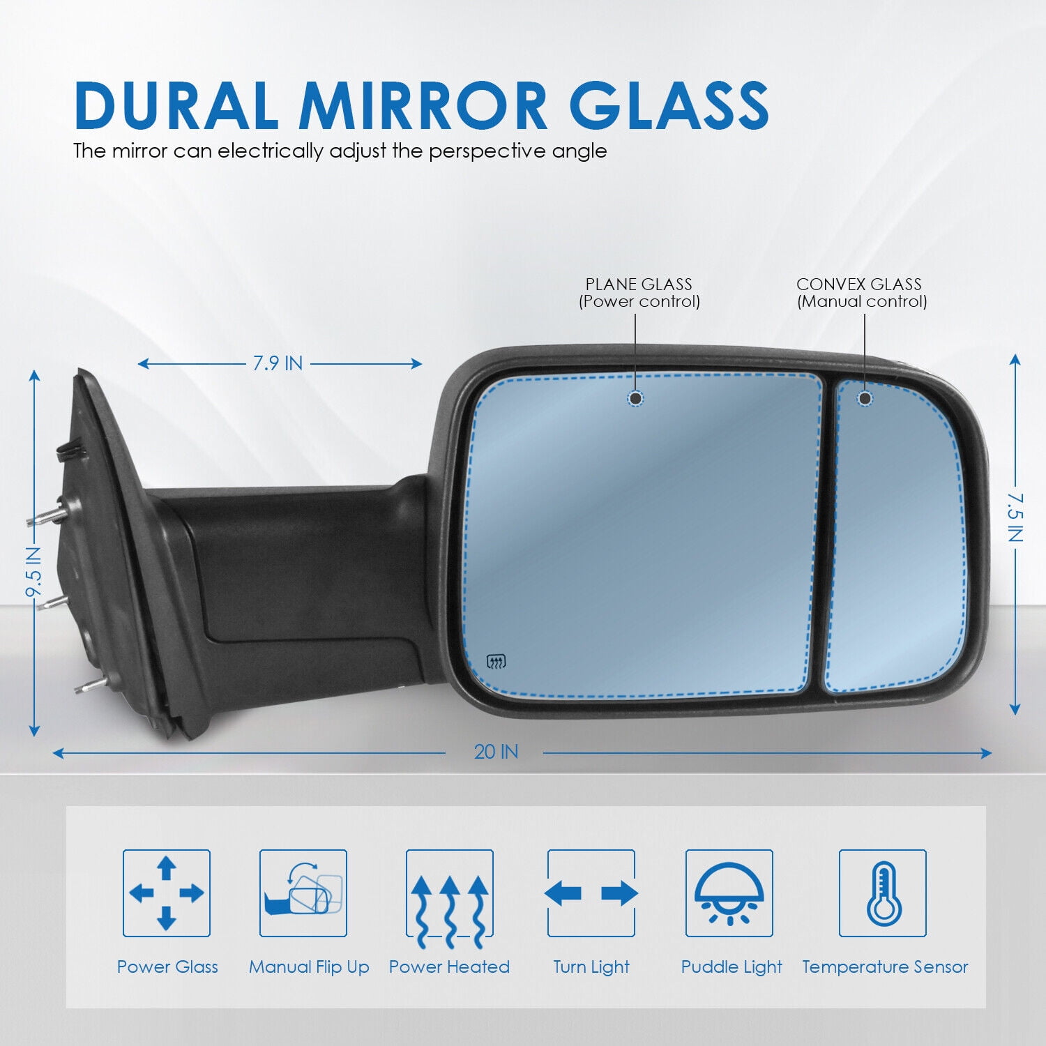 MOSTPLUS Driver Side Power Heated Tow Mirror for 2010-2018 Dodge Ram 1500 2500 3500