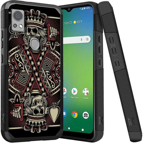 ANJ  Shockproof Dual Layer Slim Hard Case   Tempered Glass Cover Compatible with Icon 5, AT&T Motivate 4 - King of Skull