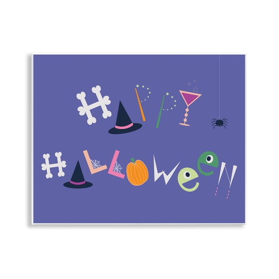 Stupell Industries Eclectic Happy Halloween Quotes and Sayings Painting Unframed Art Print Wall Art, 14 x 11