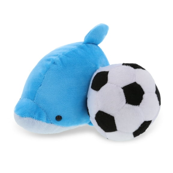 DolliBu Dolphin Stuffed Animal with Soccer Ball Plush - Soft Plush Huggable Dolphin, Adorable Playtime Plush Toy, Cute Ocean Life Gift, Soccer PlushAnimal Toy for Kids and Adults - 6 Inches